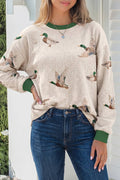 Mallard Duck Print Ribbed Casual Pullover